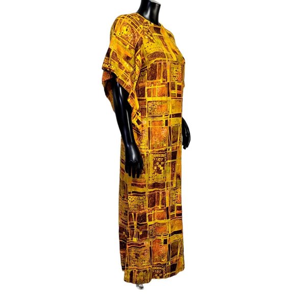 Vintage Made in Hawaii XS Hawaiian Wing Sleeve Abstract Geo Pattern Hostess Gown - Picture 6 of 12